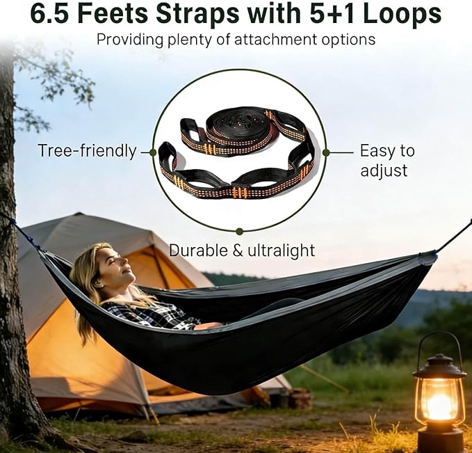 Camping Hammock, Portable Hammocks with Tree Straps & Attached Carry Bag, Camping Essentials Gear, Perfect for Outside Indoor Hiking Beach Backpack Travel