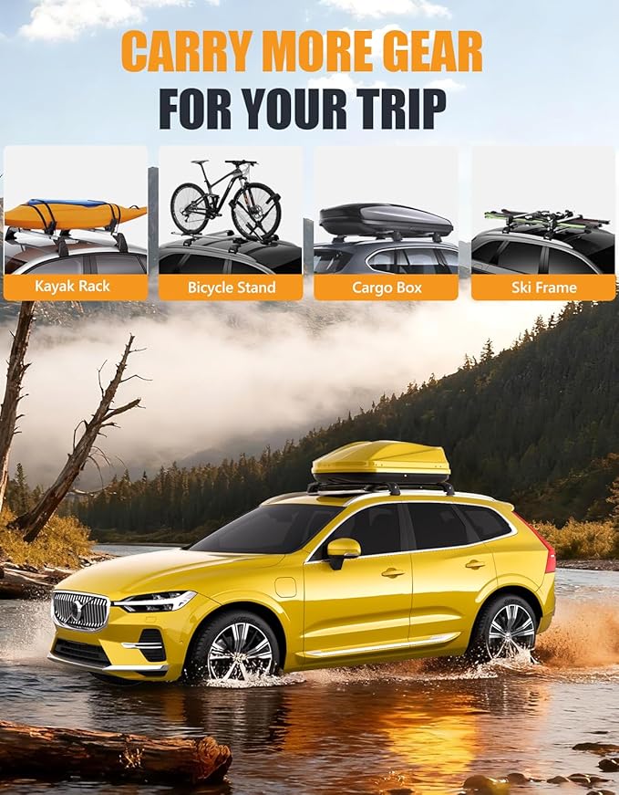 KINGGERI 300lbs Lockable Roof Rack Cross Bars Compatible with Volvo XC60 XC-60 2018-2026, Heavy Duty Anti-Theft Aluminum Roof Rails Crossbars Rooftop Accessories Luggage Racks Carrier