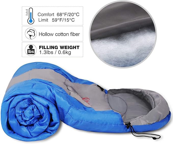 REDCAMP Lightweight Sleeping Bag with Armholes, 81"x27" Warm Weather Sleeping Bag Comfort for Outdoor Camping, Blue