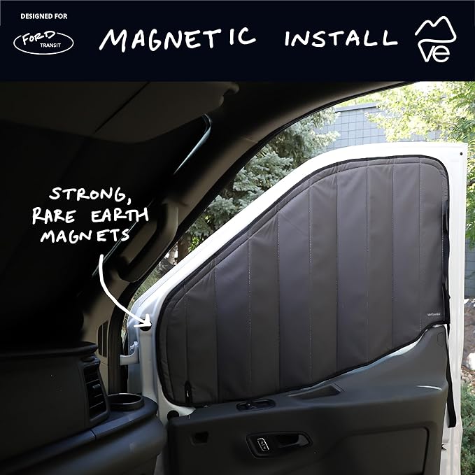 VanEssential Insulated Blackout Front Door Window Covers Designed for Ford Transit Van High and Medium Roof Year 2015 to Current (Pair) - Cool Gray