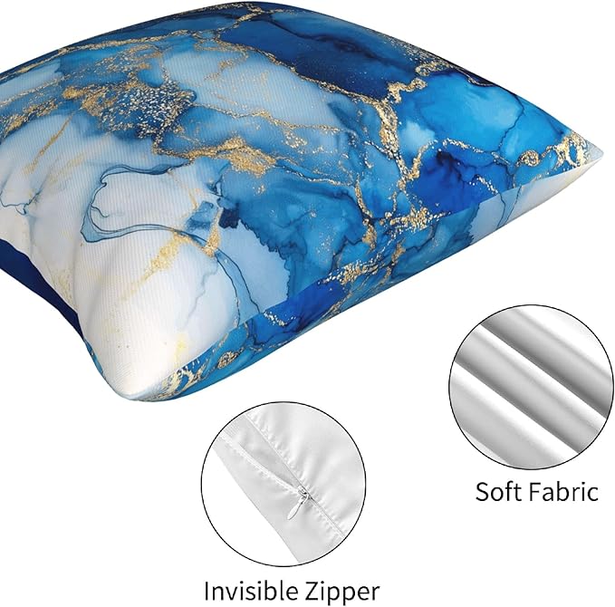 Blue Marble Throw Pillow Covers 18 X 18 Inch Set of 4 Decorative Cushion Cover Home Decor for Sofa Chair Couch Bedroom Living Room
