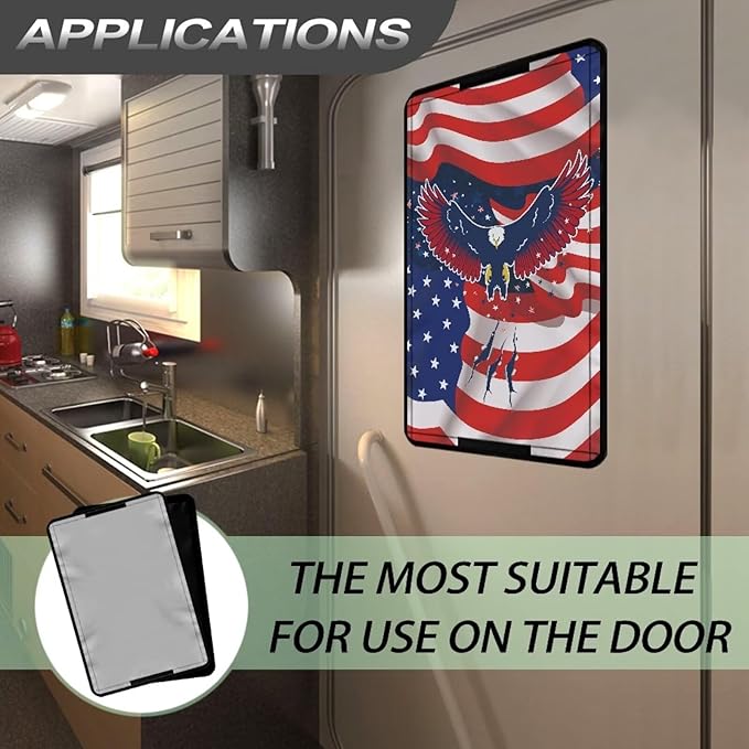 RV Door Window Shade, Flag Eagle Pattern Universal Camper Trailer Blackout Window Cover, UV Rays Protection, Side Door Window Shade Cover, RV Accessories for Outside