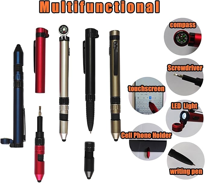 (5 pcs) LED Lighted Pen, Compass Multifunctional Ballpoint Pen with for Camping, Summer Camp, Hiking, Outdoor Activities, Emergency Survival Tool, Party Favor, Prizes and Incentives