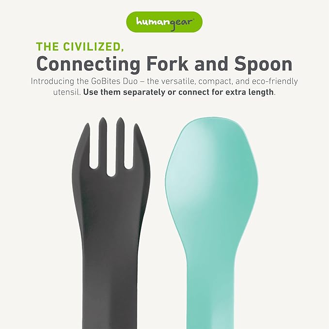 humangear GoBites Duo - Travel Silverware, Full Size Portable Fork & Spoon, Reusable Utensil Set, PC and BPA-free, Food-Safe, ﻿Extended - 9.1” X 1.6”