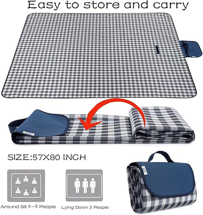 PUPOPIK Outdoor Picnic Blanket, Foldable Waterproof Sand Beach Mat, Large 80x60in Beach Camping Hiking Travel Family Concerts Portable Beach Blankets (Dark Blue)