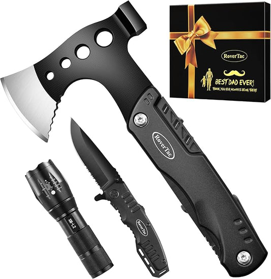 RoverTac Tools Set for Dad Gifts, 11-in-1 Multitool Axe, LED Flashlight & Tactical Knife in a Gift Box with "BEST DAD EVER", Unique Gift for Dad on Father’s Day, Birthday, Christmas & Retirement