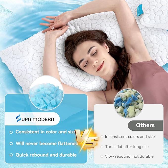 Cooling Pillow Standard Size Set of 2, Adjustable Bed Pillows for Sleeping, Luxury Shredded Memory Foam Pillows 2 Pack, Cool Soft Yet Supportive Firm Pillow for Side,Back,Stomach Sleepers, Hot Sleeper