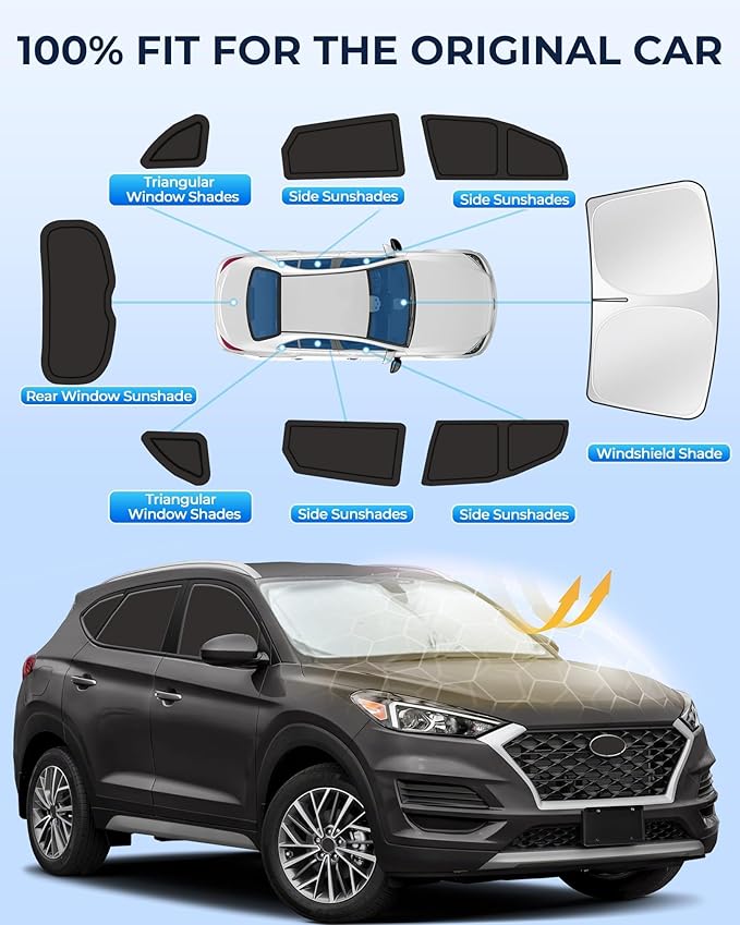 for Hyundai Tucson 2016-2021 Car Window Shades, 8pcs Privacy Sun Shade Set for Front Windshield Side and Rear Windows, Full Window Covers Keeps Vehicle Cool for Camping Napping