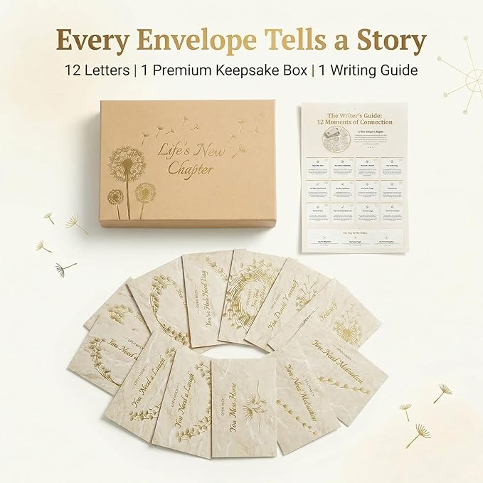 Open When Envelopes for College Students, 12 Gold Stamped Open When Letters Keepsake Box, College Survival Gift Card Book, College Graduation Gift for Her, New Chapter Gifts for Women