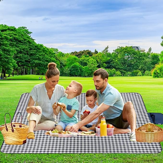 LRUUIDDE Extra Large Picnic Blanket Beach Blankets, Outdoor Foldable Waterproof Sand Mat for Beach Camping Hiking Travel Family Concerts Grass Park Music Festival Lawn Mats (Dark Blue, 80x80inch)