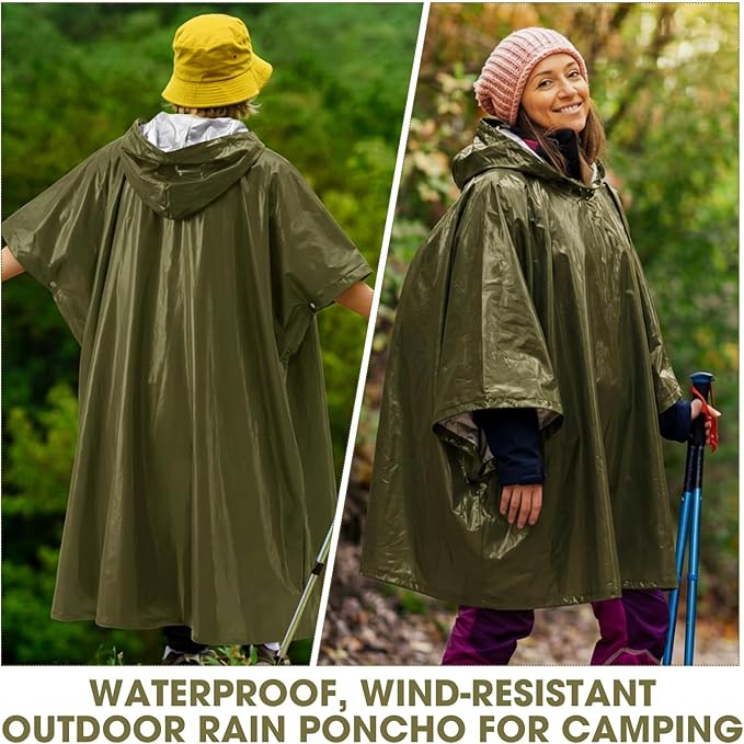 Tellegloww Emergency Ponchos with Polyester Film Blanket Liner Waterproof Windproof Thermal Survival Blanket Rain Ponchos
