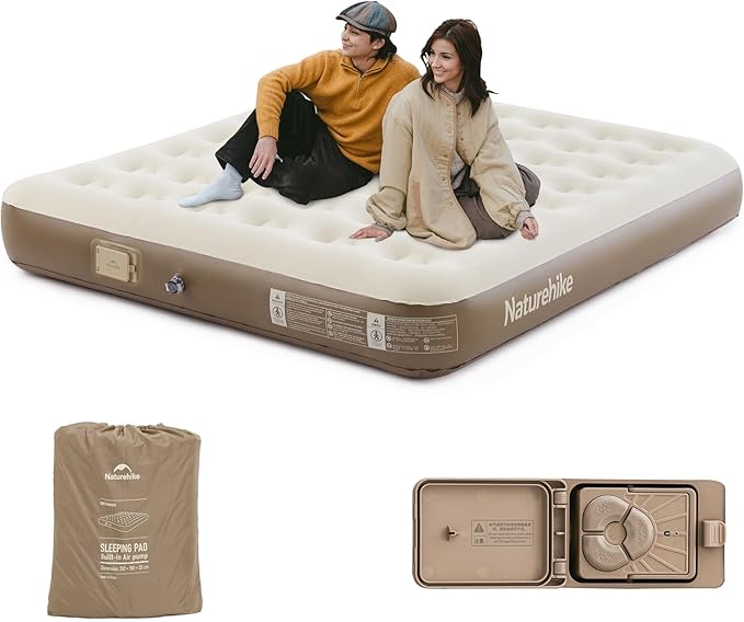 Naturehike Queen Air Mattresses with Rechargeable Built-in Pump, Inflatable Mattress, Portable Blow up Mattress, Air Bed for Home, Camping, Guest