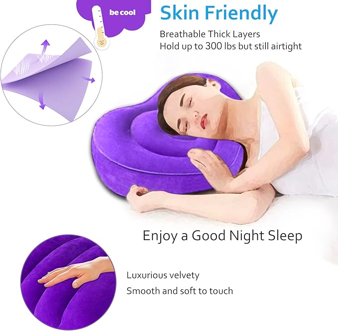 Inflatable Pillow for Camping Head Raised, Inflatable Wedge Pillow for Traveling Acid Reflux Sleeping, Blow Up Travel Pillow for Back Lumbar Support, Portable Backpacking Pillow for Hiking