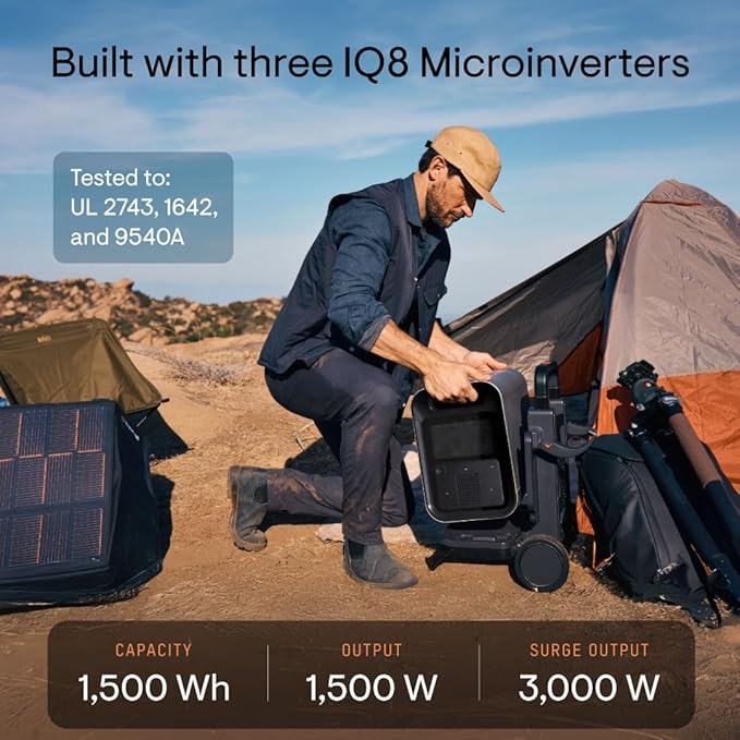 Enphase IQ PowerPack 1500Wh + IQ Cart | UL 9540A Certified Portable Power Station | Home Backup Power Outage Emergency | LFP Battery | IQ8 Microinverters | Solar Generator | Enphase App