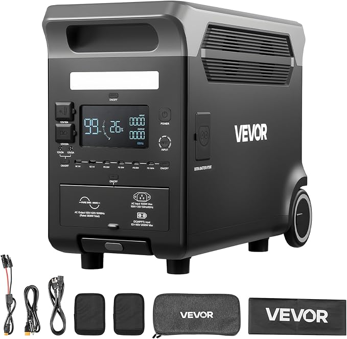 VEVOR Portable Power Station, 3600W 3840Wh Power Station Solar Generator with 10 Output Ports & Adjustable Input Power, Expandable LiFePO4 Battery Backup for Home Camping RV (Solar Panel NOT Included)