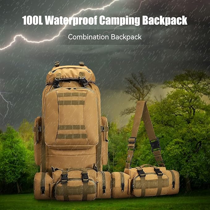 100L Camping Hiking Backpack,Molle military Tactical rucksack backpack,Waterproof Lightweight Hiking Backpack