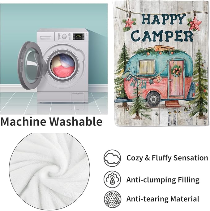 Camper Flannel Blanket, Camp Gifts, Camping-Themed Blanket for Women, Soft Lightweight Throw Blankets for Bed Home Travel Decor 40" x 50"