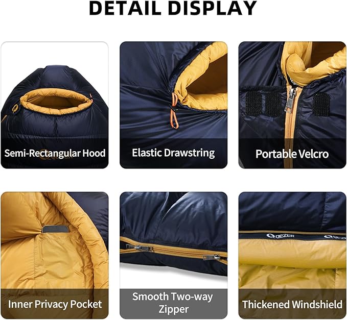 Down Sleeping Bag for Adults with 620 Fill Power Down Ultralight Mummy Backpacking Sleeping Bag