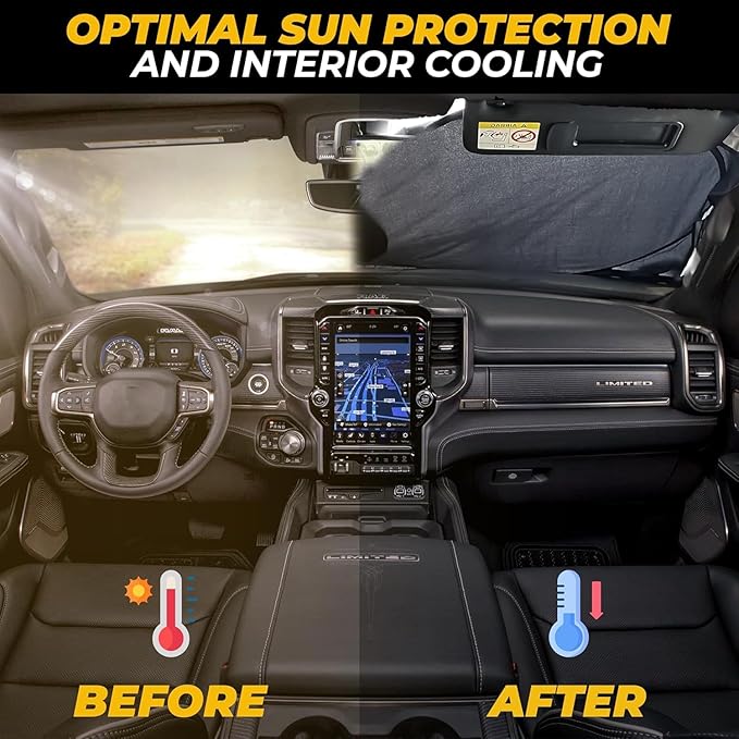 X-Large Truck Front Windshield Sun Shade (69" x 35") – 280T Thickened Reflective Sunshade, Blocks 99% Heat & UV Rays, Foldable Windshield Sunshade Keeps Vehicle Interior Cool