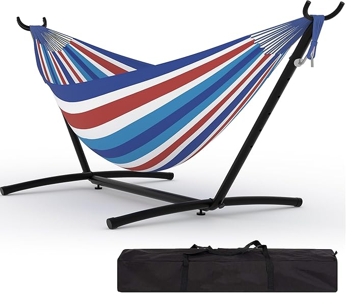 Garvee 2 Person Hammocks with Stand for Outside, Double Hammocks Portable Space Saving Heavy-Duty Steel Stand for Indoor Outdoor Patio with Carrying Bag, 450 lbs Capacity
