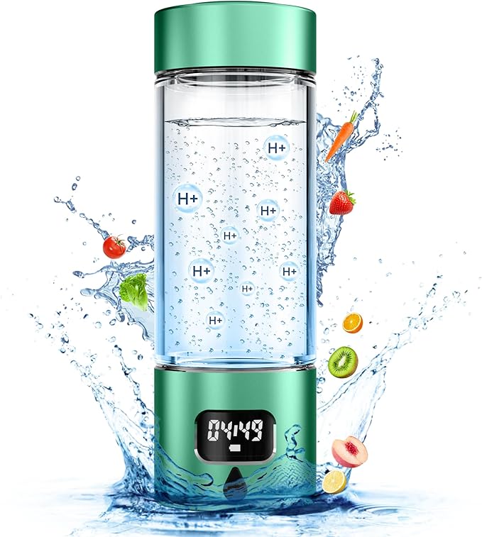340ml Portable Hydrogen Water Bottle Generator with PEM-SPE Technology, Glass Exterior & Aluminum Shell, Produces 5000 ppb Hydrogen in 10 Minutes, for Home, Gym, Office & Travel