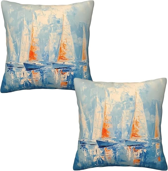 Sky Blue Nautical Art Throw Pillow Covers 18x18 inch Set of 2 Pillow Case Cushion Cover for Home Sofa Couch Living Room Car Decor