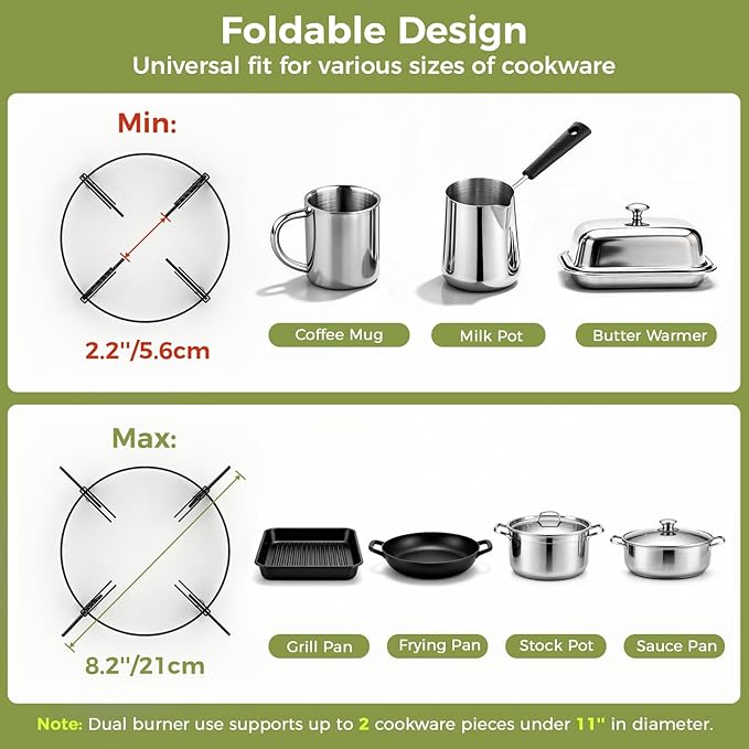MoKo Propane Camping Stove 2 Burner, 36,000 BTU Infrared & Open Flame Hybrid, Windproof Folding Portable Outdoor Gas Cooking Kit with Frying Pan & Carry Bag For RV, Tailgating, Survival, Black