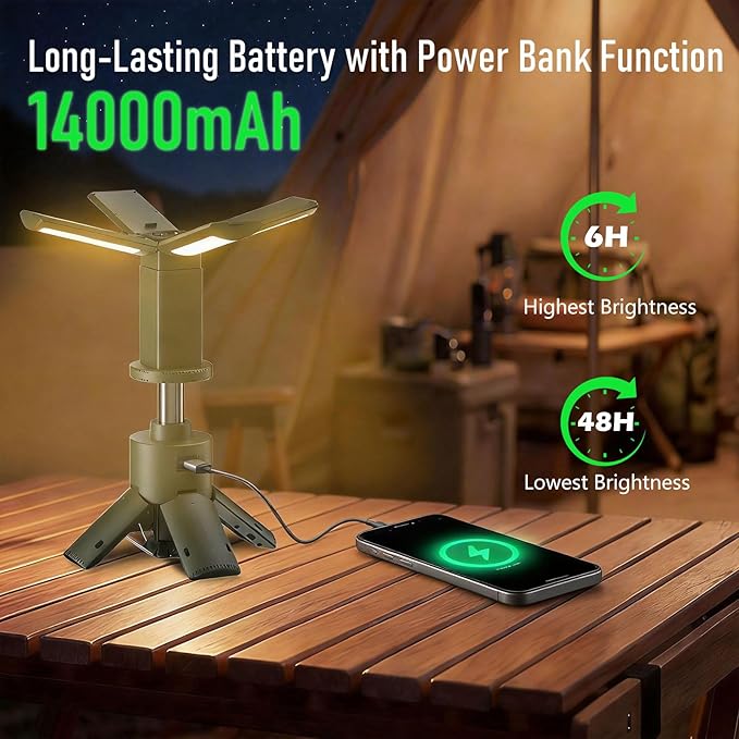 UBeesize Telescopic Camping Lights with Stand, 14000mAh Rechargeable Camping Lantern with Display, Hook and IPX5 Waterproof, Outdoor Camping Lights for Travel, Fishing, Emergency Use