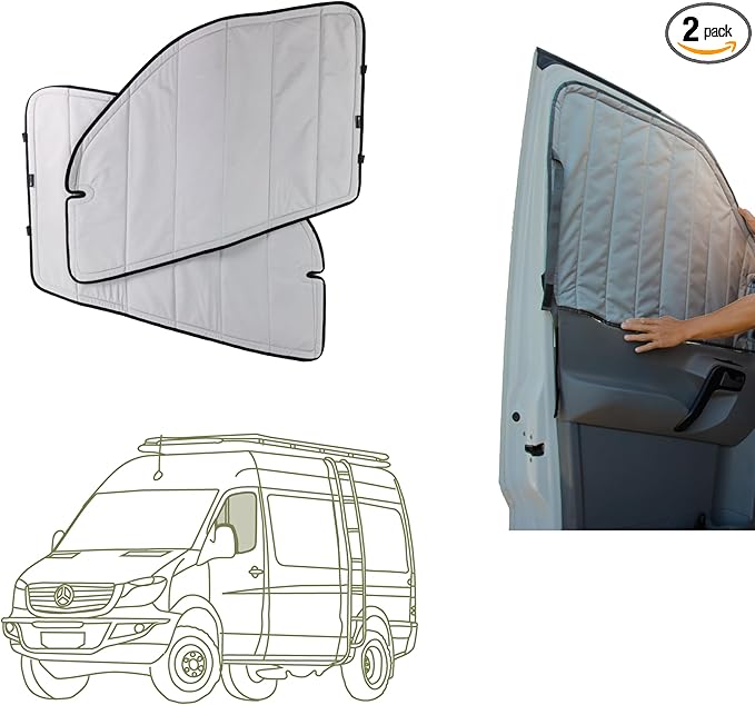 VanEssential Insulated Magnetic Blackout Front Door Window Covers (Pair) Designed for Mercedes-Benz VS30 (Van Years 2019 to Current) - Cool Gray