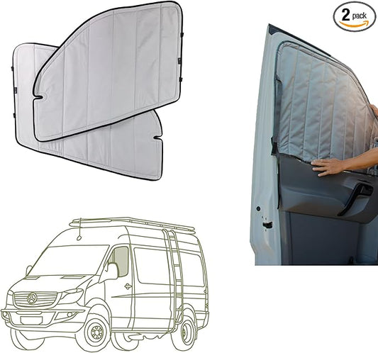 VanEssential Insulated Magnetic Blackout Front Door Window Covers (Pair) Designed for Mercedes-Benz VS30 (Van Years 2019 to Current) - Cool Gray