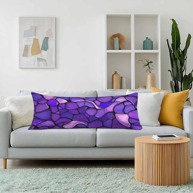 Outdoor Pillows Body Pillow Cover Glass Mosaic, Abstract Stained Mosaic Lumbar Body Pillow Case Body Cushion Covers Bed Body Pillowcases for Bedroom,Couch,Sofa 20"X54", Violet
