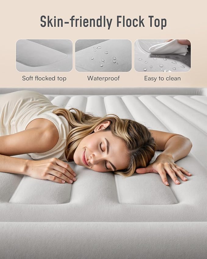 Airefina Air Mattress Queen with Built in Pump, Comfort Inflatable Blow up Mattress, Upgraded Vertical Beams Air Bed for Guest Home Use, Self Inflatable/Deflation in 3 Mins, Colchon Inflable