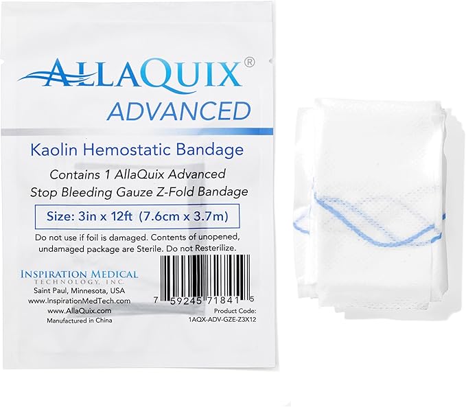Advanced Kaolin Hemostatic Gauze – Z-Fold Sterile Clotting Bandage (3" x 12 ft, 1-Pack) | Stops Bleeding Fast for Emergency, Trauma, Tactical First Aid, Survival Kits, and IFAKs