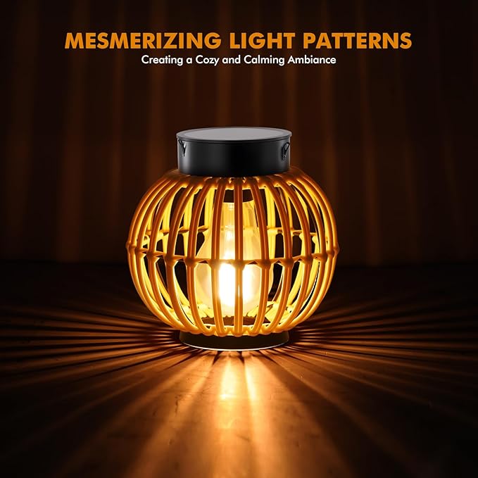 Solar Lanterns Outdoor Lights Waterproof -2 Pack Hanging Hand-Woven Lanterns, Garden Decor Gifts, Outdoor Solar Table Lamp Camping Lights, Garden, Yard, Porch, Patio Balcony, Backyard Outdoor Decor