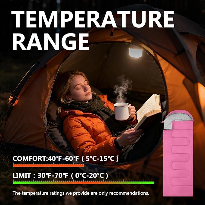 Sleeping Bags, Lightweight Camping Sleeping Bag for Adults, Kids, Hiking, Outdoor, Travel, Cold Weather & Warm