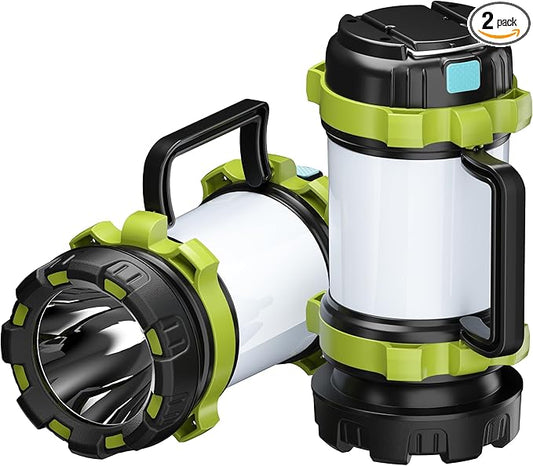 AlpsWolf Rechargeable Flashlight, 6 Modes Camping Flashlight LED Camping Lantern for Power Outage, Flashlight for Home, Emergency, Green,2 Packs