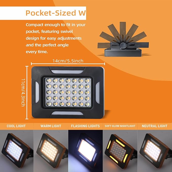 Solar Portable Camping Lights with Strong Magnets, dimmable, Solar Rechargable Camping Lantern, IP67 Waterproof, 5 Light Modes Portable Flood Light, Work Lights for Indoor Outdoor