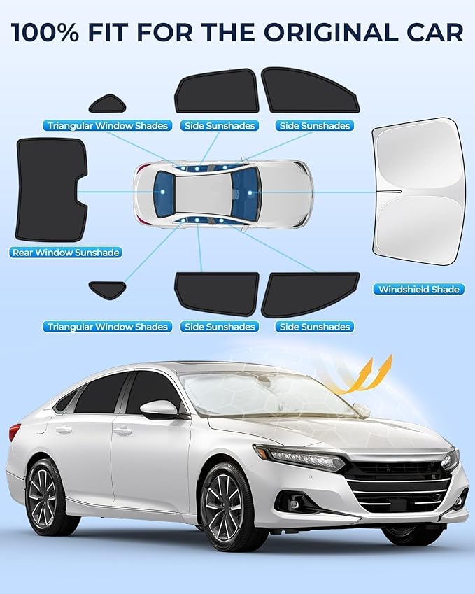 for Honda Accord 2018-2022 Car Window Shades, 8pcs Privacy Sun Shade Set for Front Windshield Side and Rear Windows, Full Window Covers Keeps Vehicle Cool for Camping Napping