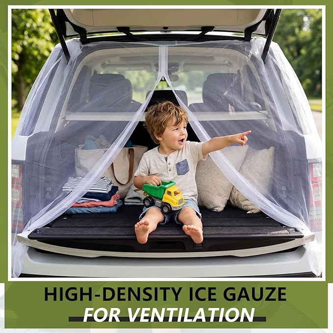 Yahenda SUV Tailgate Mesh Screen for Camping, Car Tailgate Tent Shade, Breathable Bug Screen with Magnetic Design, UV Protection Privacy Cover, Car Camping Accessories(Large,Half Wrap,White)