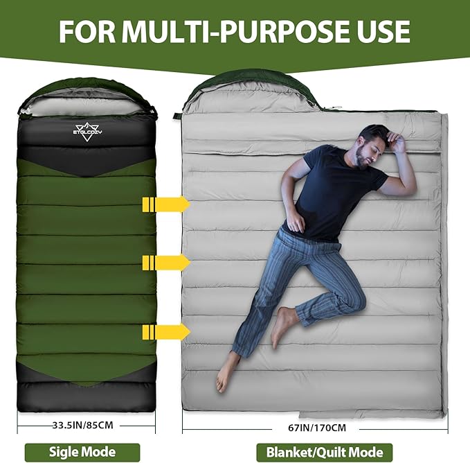 Lightweight 3-Season Sleeping Bag for Adults/Kids Camping, Compact w/Compression Sack, Waterproof Ripstop, Portable for Backpacking Hiking Travel