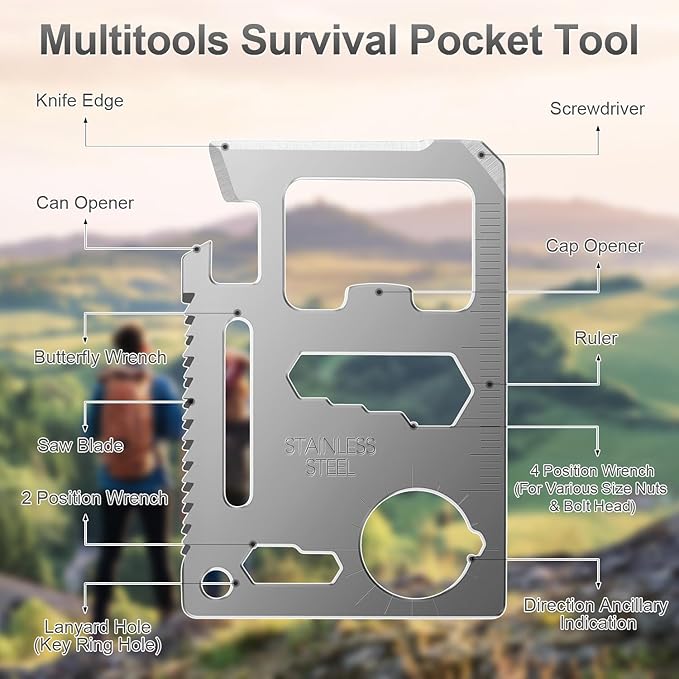 11-in-1 Credit Card Multitool For Men, 10 Pack Survival Pocket Tools, Thickened Stainless Steel Bottle Opener, Credit Card Wallet Tool, Double Row Sawtooth Pocket Tool