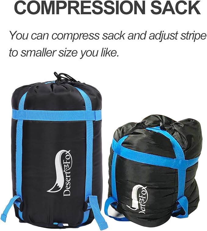 DESERT & FOX Cotton Flannel Sleeping Bags with Pillow, 4 Season Warm & Cold Weather Envelope Compression Sack, Lightweight & Portable Backpacking Sleeping Bag for Outdoor Camping, Hiking, Traveling