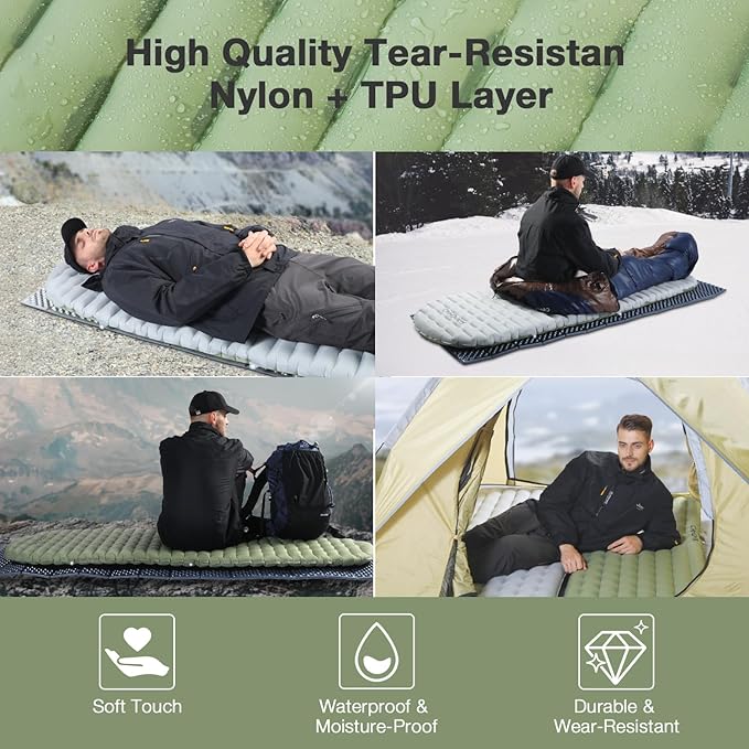 Insulated Sleeping Pads - Lightweight Sleeping Pad for Camping, 6.8 R-Value Upgraded Compact Camping Air Mattress for Backpacking, Hiking