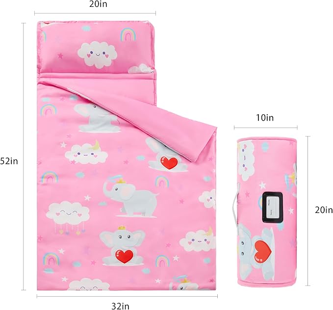 MORAIS Toddler Nap Mat with Pillow and Blanket, 52" x 20" Lightweight and Soft Nap Mat for Preschool, Daycare, Travel Sleeping Bags