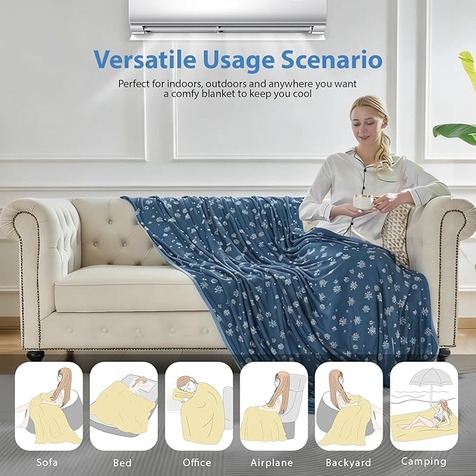 OIGAE Cooling Blanket for Hot Sleepers - Soft & Lightweight Summer Cold Blanket for Night Sweats | Perfect for Bed, Couch, Sofa (Dark Blue, Throw 50'' x 70'')