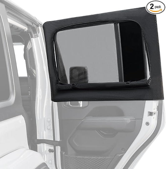 JOYTUTUS Rear Wrangler Side Window Sun Shade Camping Window Insect Screen Compatible with 2007-2026 Wrangler JK JL 4 Doors Gladiator JT, Car Window Covers for Privacy Blackout 2 Pcs