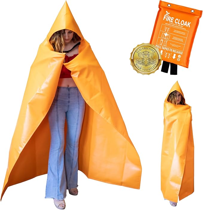 Fire Blanket -Certified 1200F Extra Thick, Glow In The Dark Fireproof Emergency Supplies. 500gsm, 0.5mm Thick Fire Blankets Emergency For Home. Emergency Blanket with Cape and Hood 47"x39" By Supa Ant