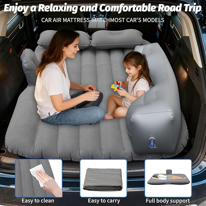 Onirii Inflatable Car Air Mattress Back Seat Bed with Air Pump,55 "x 35" Portable Thickened Car Travel Camping Sleeping Air Mattress Blow Up Bed for Car Universal SUV