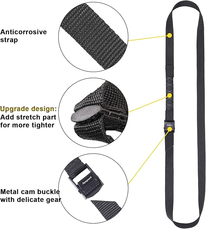 Ayaport Lashing Straps with Buckles 6ft (Add Stretch Part - Designed for Tighter) Adjustable Cam Buckle Tie Downs