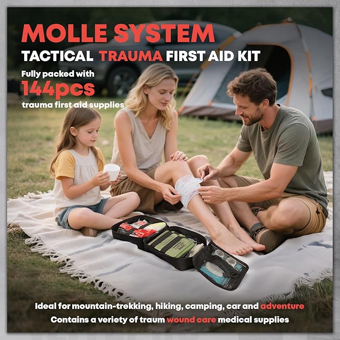 Advanced Trauma First Aid Kit - Emergency Camping Gear with Tourniquet Kit, Compression Bandage, 36" Splint | Portable Survival Gear for Outdoor, Home, Camping- Gift for Husband Dad and Wife-Black